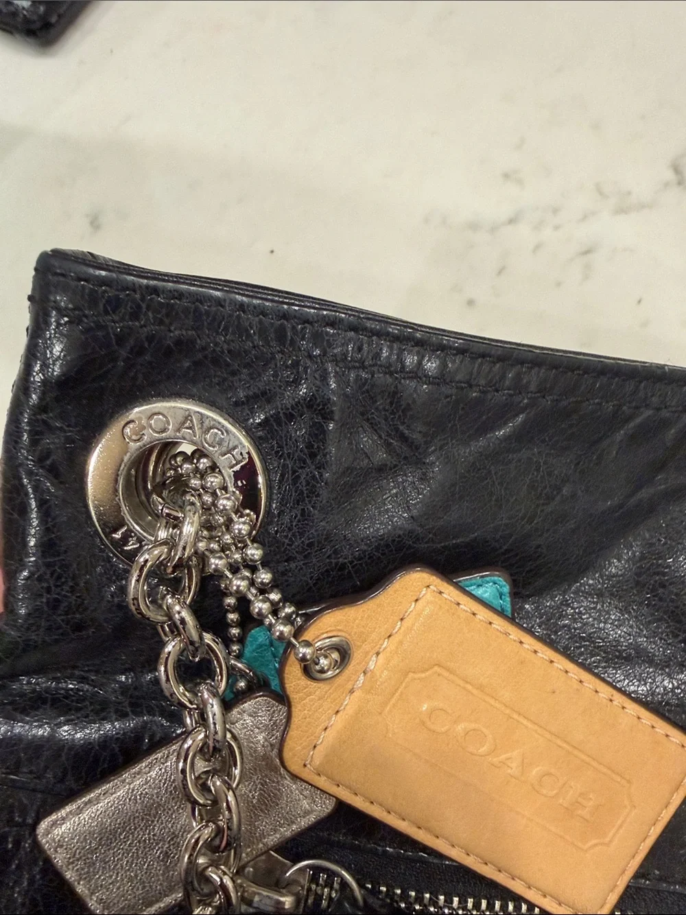 Coach Black Leather Shoulder Bag with Chain Strap